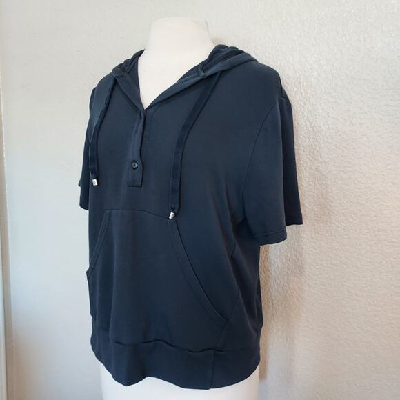 Max Mara Navy Blue Short Sleeve Hooded Top - Picture 5 of 10